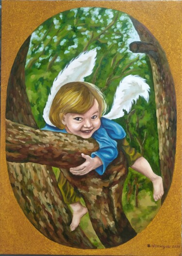 Pittura intitolato "Naughty angel-1" da Olga Sarukhanova, Opera d'arte originale, Olio Montato su Telaio per barella in legno