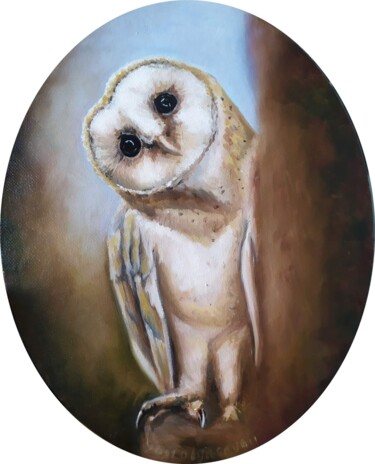 Картина под названием "Little owl" - Olga Sarukhanova, Подлинное произведение искусства, Масло Установлен на Деревянная рама…