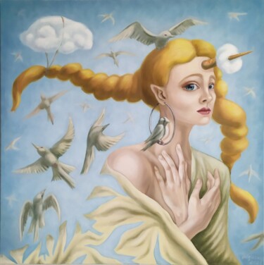 Painting titled "The princess of dre…" by Olga Sarukhanova, Original Artwork, Oil Mounted on Wood Stretcher frame