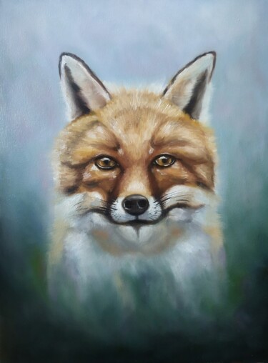 Painting titled "Fox" by Olga Sarukhanova, Original Artwork, Oil Mounted on Wood Stretcher frame