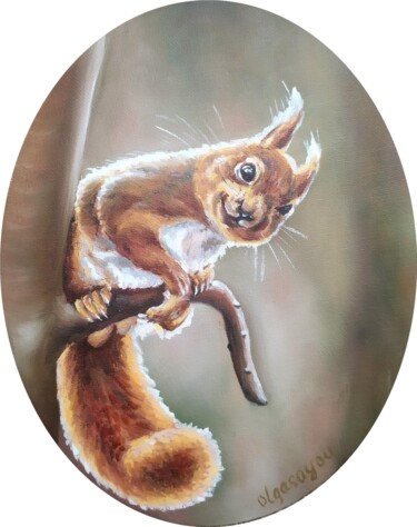 Картина под названием "Little squirrel 2" - Olga Sarukhanova, Подлинное произведение искусства, Масло Установлен на Деревянн…