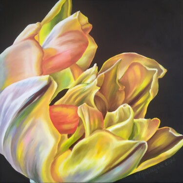 Painting titled "Tulip 2" by Olga Sarukhanova, Original Artwork, Oil Mounted on Wood Stretcher frame
