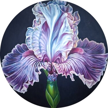 Painting titled "Iris" by Olga Sarukhanova, Original Artwork, Oil Mounted on Wood Stretcher frame