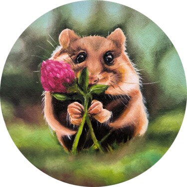 Painting titled "Hamster romantic - 1" by Olga Sarukhanova, Original Artwork, Oil Mounted on Wood Stretcher frame