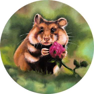 Painting titled "Hamster romantic - 2" by Olga Sarukhanova, Original Artwork, Oil Mounted on Wood Stretcher frame