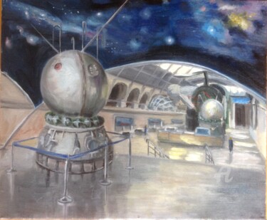 Картина под названием "Космический аппарат" - Olga Selezneva, Подлинное произведение искусства, Масло Установлен на Деревянн…