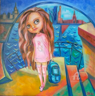 Картина под названием "Школьница" - Olga Selezneva, Подлинное произведение искусства, Масло Установлен на Деревянная рама дл…