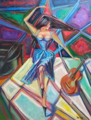 Картина под названием "Танец" - Olga Selezneva, Подлинное произведение искусства, Масло Установлен на Деревянная рама для но…