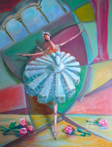 Painting titled "Балерина" by Olga Selezneva, Original Artwork, Oil Mounted on Wood Stretcher frame