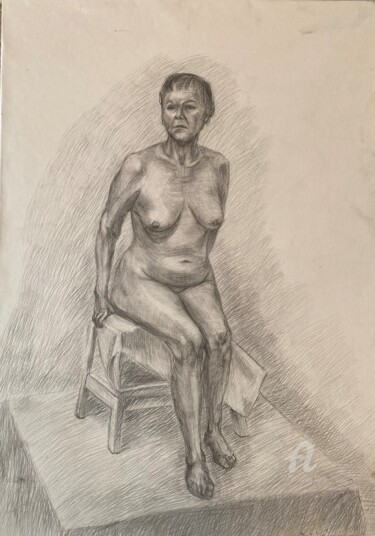 Drawing titled "Обнаженная дама на…" by Olga Selezneva, Original Artwork, Pencil