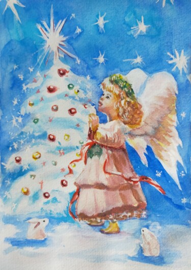 Pittura intitolato "Рождественский анге…" da Olga Selezneva, Opera d'arte originale, Acquarello