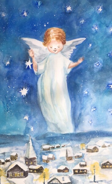 Картина под названием "Ангел Рождество" - Olga Selezneva, Подлинное произведение искусства, Акварель