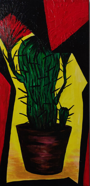 Картина под названием "Der  Kaktus" - Olga Senchenko, Подлинное произведение искусства, Акрил Установлен на Деревянная рама…