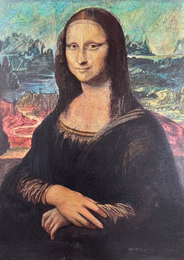 Ζωγραφική με τίτλο "Parisian Mona Lisa" από Olga Serebryanskaya, Αυθεντικά έργα τέχνης, Ακρυλικό Τοποθετήθηκε στο Χαρτόνι