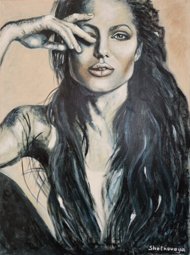 Pintura intitulada "Angelina Jolie" por Olga Shelkovaja, Obras de arte originais, Óleo