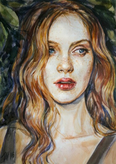 Painting titled "Freckles" by Olga Shevcova, Original Artwork, Watercolor