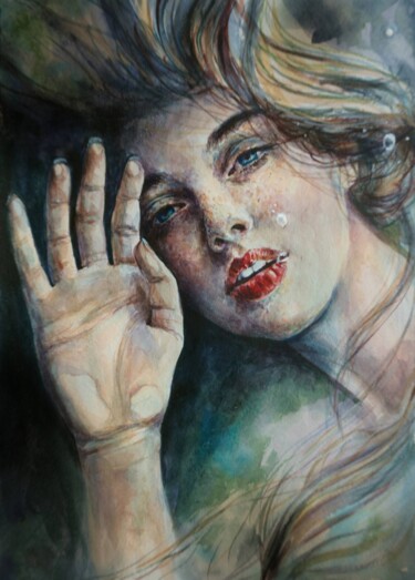 Painting titled "Mermaid" by Olga Shevcova, Original Artwork, Watercolor