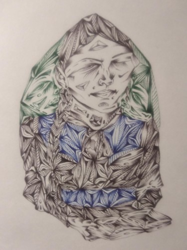 Drawing titled "Чтение" by Mshtyka, Original Artwork, Ballpoint pen