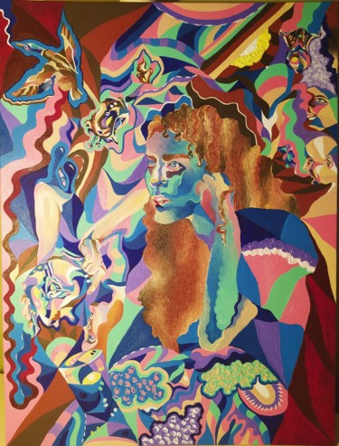 Painting titled "Женщина со стаканом" by Mshtyka, Original Artwork, Oil