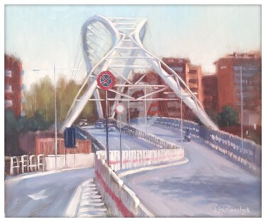Painting titled "Il ponte del ricordo" by Olga Silivanchyk, Original Artwork, Oil Mounted on Wood Stretcher frame
