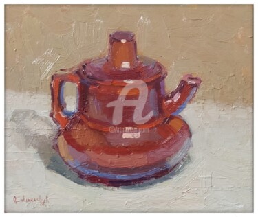 Painting titled "ceramic teapot" by Olga Silivanchyk, Original Artwork, Oil