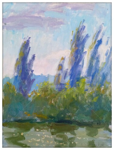 Painting titled "Midday on the Seine" by Olga Silivanchyk, Original Artwork, Oil Mounted on Wood Stretcher frame