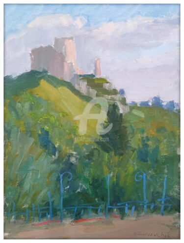Painting titled "castle in les andel…" by Olga Silivanchyk, Original Artwork, Oil Mounted on Wood Stretcher frame