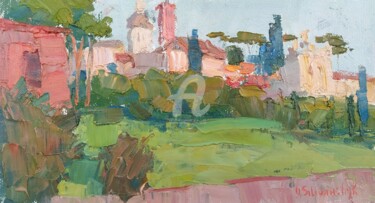 Pintura intitulada "En plein air at Cir…" por Olga Silivanchyk, Obras de arte originais, Óleo Montado em Outro painel rígido