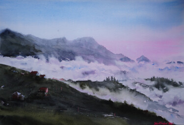 Картина под названием "Mount Gomi in Georg…" - Olga Skhirtladze, Подлинное произведение искусства, Акварель