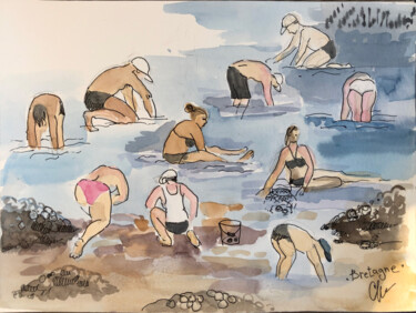Картина под названием "Bretagne, pêche aux…" - Olga Skvortsova, Подлинное произведение искусства, Акварель