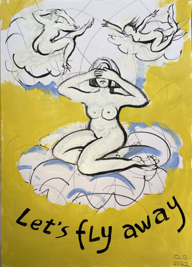 Schilderij getiteld "Let's fly away" door Olga Skvortsova, Origineel Kunstwerk, Acryl