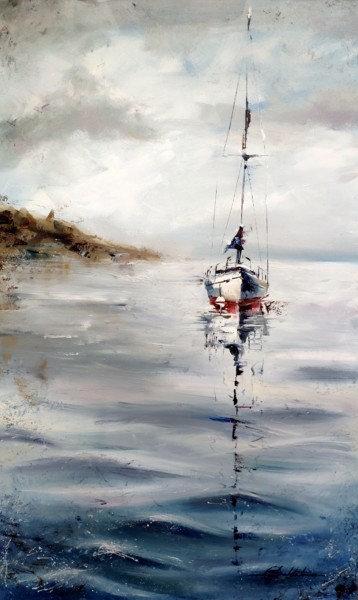 Painting titled "The Yacht" by Olga Soldatova, Original Artwork, Oil