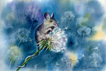 Painting titled "Mouse" by Olga Soldatova, Original Artwork, Watercolor Mounted on Cardboard