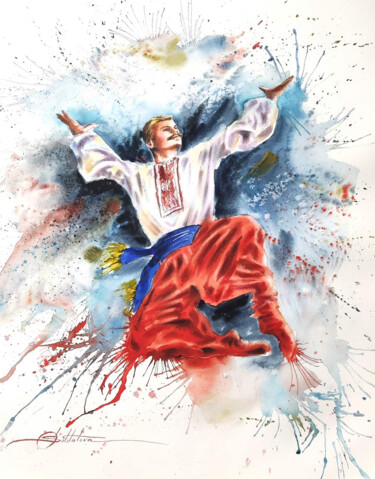 Painting titled "Ukrainian hopak" by Olga Soldatova, Original Artwork, Watercolor
