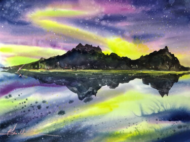 Painting titled "Night sky" by Olga Soldatova, Original Artwork, Watercolor