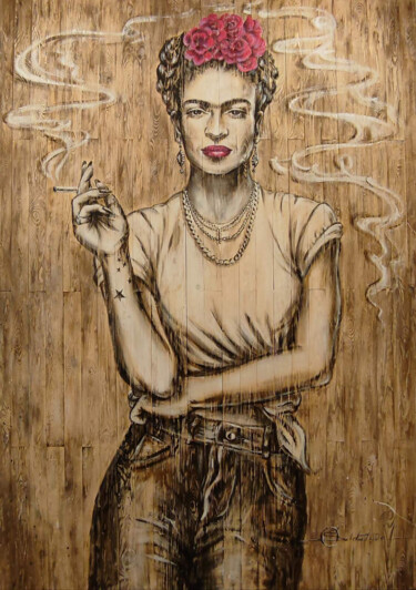 Картина под названием "Frida in jeans" - Olga Soldatova, Подлинное произведение искусства, Акрил