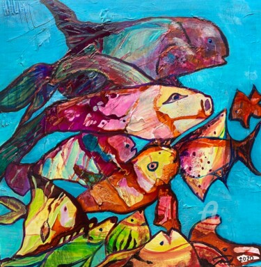 Painting titled "Too much fishes" by Stasssi, Original Artwork, Acrylic