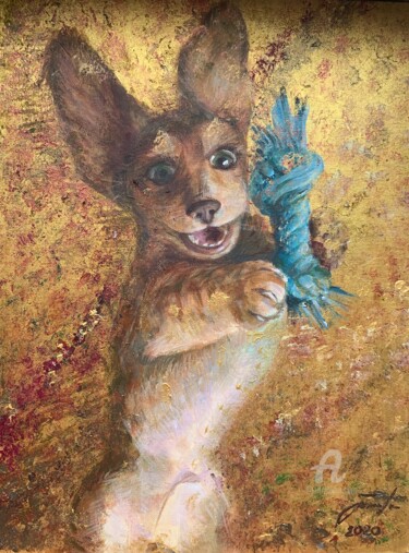 Painting titled "The Puppy with the…" by Stasssi, Original Artwork, Acrylic