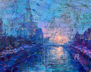 Painting titled "Sunset in Moscow" by Stasssi, Original Artwork, Acrylic