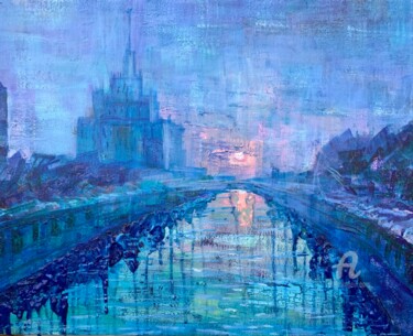 Painting titled "Sunset in Moscow 2" by Stasssi, Original Artwork, Acrylic