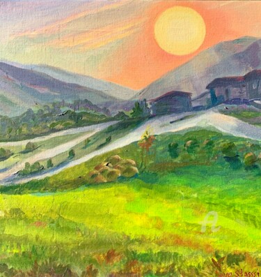 Painting titled "Sunset in mountains…" by Stasssi, Original Artwork, Acrylic