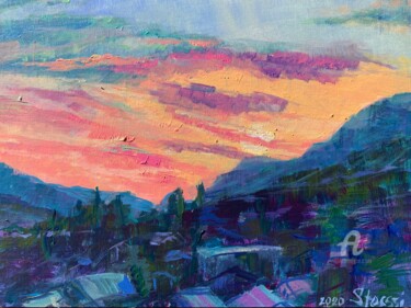 Peinture intitulée "Sunset in Mountsins" par Stasssi, Œuvre d'art originale, Acrylique