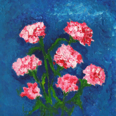 Painting titled "Carnations" by Olga Strogonova, Original Artwork, Oil
