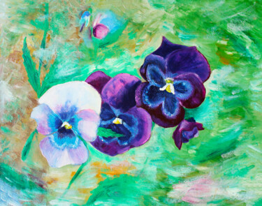 Painting titled "Pansy flowers" by Olga Strogonova, Original Artwork, Oil