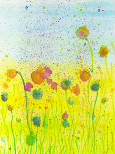 Картина под названием "Summer flowers in s…" - Olga Strogonova, Подлинное произведение искусства, Акварель
