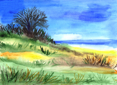 Painting titled "Seaside landscape" by Olga Strogonova, Original Artwork, Watercolor