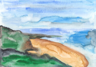 Painting titled "Sandy beach landsca…" by Olga Strogonova, Original Artwork, Watercolor