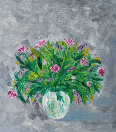 Painting titled "Bouquet of flowers" by Olga Strogonova, Original Artwork, Oil