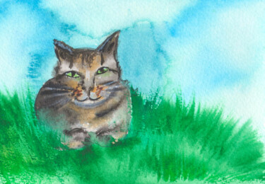 Malerei mit dem Titel "Cat" von Olga Strogonova, Original-Kunstwerk, Aquarell