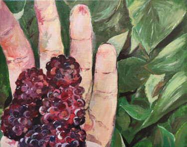 Malerei mit dem Titel "Juicy Blackberries" von Olga Strogonova, Original-Kunstwerk, Acryl